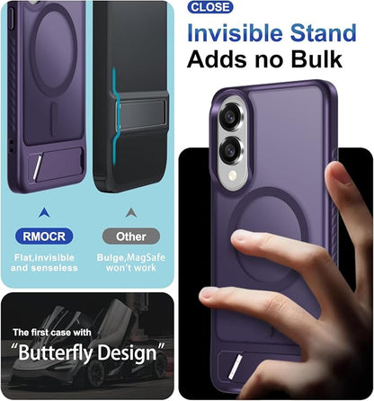 RMOCR for Samsung Galaxy S25 Edge Case with Screen Protector+Lanyard Wrist Strap,Magnetic Translucent Matte Rugged Slim Phone Cover Built in Invisible Kickstand [Fit for MagSafe],2025 Purple