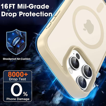 MOCCA Strong Magnetic for iPhone 16 Pro Phone Case, [Compatible with Magsafe][16FT Mil-Grade Drop Protection] Slim Thin Translucent Matte Protective Cover Case for iPhone 16 Pro Case, Light Gold