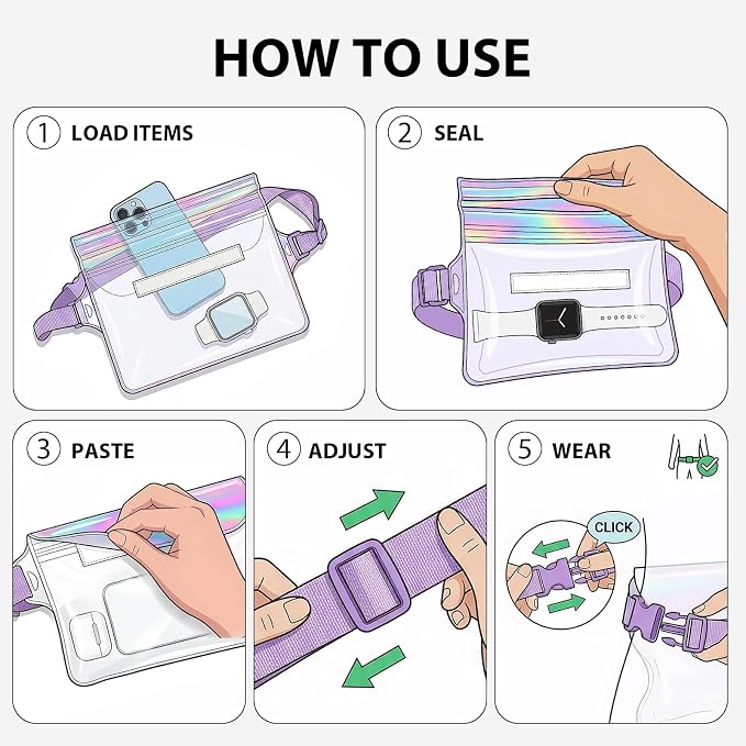 IP68 Waterproof Phone Pouch Case Three-Layer Seal for iPhone 17 16 Pro Max/15/14, IP68 Travel Cellphone Dry Bag Beach Cruise Ship Essential Fanny Pack with Crossbody Lanyard, Iridescent