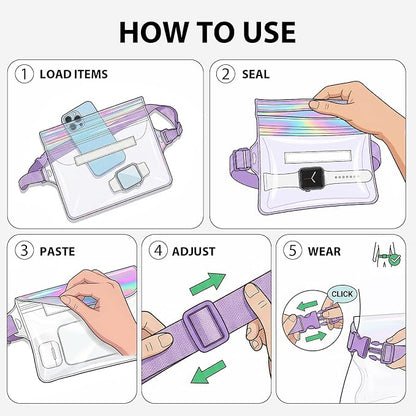 IP68 Waterproof Phone Pouch Case Three-Layer Seal for iPhone 17 16 Pro Max/15/14, IP68 Travel Cellphone Dry Bag Beach Cruise Ship Essential Fanny Pack with Crossbody Lanyard, Iridescent