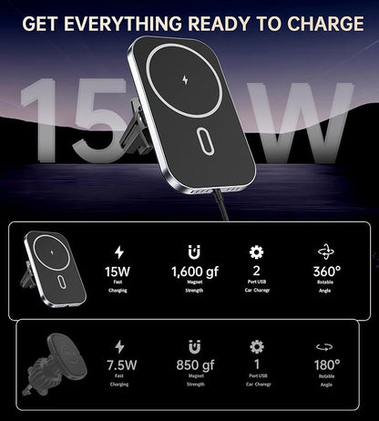 for MagSafe Car Mount Charger with Adapter, 360° Rotation Magnetic Wireless iPhone Car Charger for Air Vent, Compatible with iPhone 17/16/15/14/13/12 Series, Gifts for Husband/Men