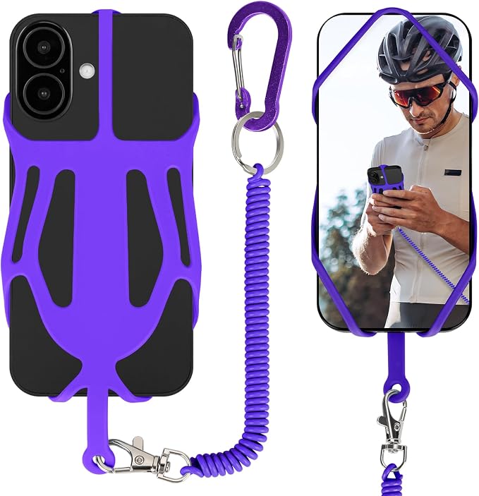 HOTEMIA Silicone Phone Lanyard Holder with Carabiner, Universal Phone Strap,Anti-Theft Phone Case with retractable tether