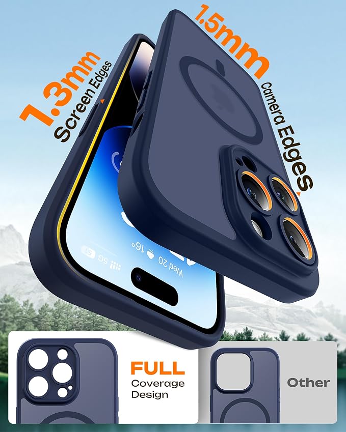 TOCOL Magnetic for iPhone 14 Pro Case, Upgraded Full Camera Protection, Compatible with Magsafe, Drop Protection, Translucent Matte Back Bumper Phone Cover 6.1-Inch (Dark Blue)