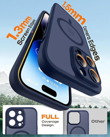 TOCOL Magnetic for iPhone 14 Pro Case, Upgraded Full Camera Protection, Compatible with Magsafe, Drop Protection, Translucent Matte Back Bumper Phone Cover 6.1-Inch (Dark Blue)
