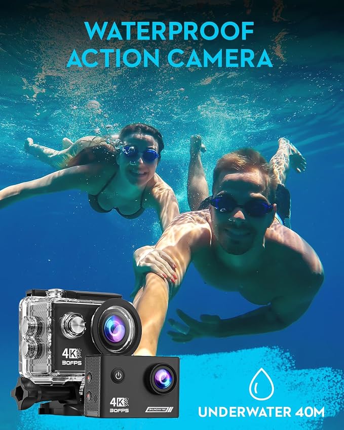 Action Camera 4K30fps with 64G SD Card,HD Waterproof Camera 131ft Underwater Cameras 20MP Pre-recording WiFi Camera 170° Remote Control Sports Cameras with 2 Batteries Helmet Mount Accessories Kits