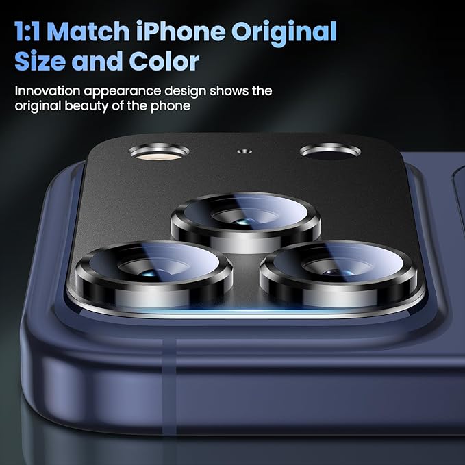 Uyiton Compatible with iPhone 17 Pro Camera Lens Protector - [Not Easy to Break][Strong Adsorption][Case-Friendly] Metal Tempered Glass Rear Camera Screen Cover - Black Titanium, 2 Packs
