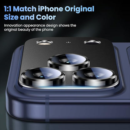 Uyiton Compatible with iPhone 17 Pro Camera Lens Protector - [Not Easy to Break][Strong Adsorption][Case-Friendly] Metal Tempered Glass Rear Camera Screen Cover - Black Titanium, 2 Packs
