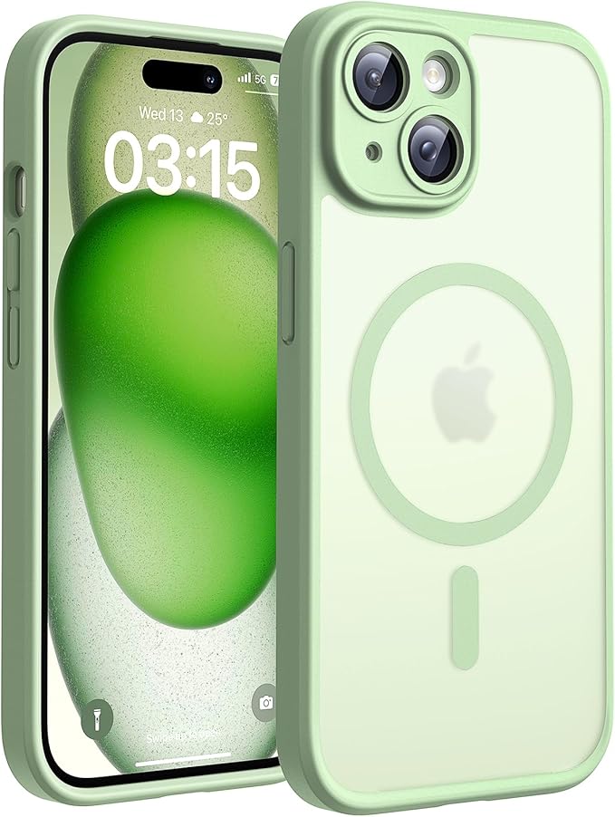 TOCOL for Phone 15 Case, Compatible with Magsafe Charger, Full Camera Protection, Drop Protection, Translucent Matte Phone Case for iPhone 15 6.1 inch (Light Green)