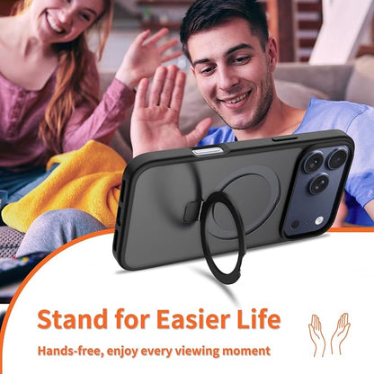 Ultra-Magnetic Stand for iPhone 17 Pro Case [Military Drop Protection] [Compatible with MagSafe] Shockproof Translucent Matte Slim Ring Holder Case for iPhone 17 Pro (Black)