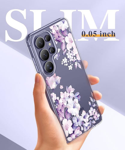 GVIEWIN for Samsung Galaxy S26 Ultra Case, Clear Floral Slim Shockproof Protective Women Phone Case, Non-Yellowing, with Screen Protector & Camera Lens Protector for S26 Ultra 6.9", Foliolosa