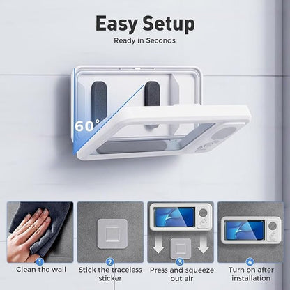 Shower Phone Holder with Wireless Bluetooth Speaker, Waterproof Shower Phone Case for Any Phone, Hands-Free Bathroom Entertainment, Play Music and Take Calls (White)