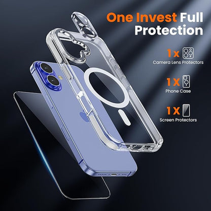 3 in 1 for iPhone 16 Case Clear with MagSafe, Yellowing-Resistant Acrylic Back, Shockproof Guard Corners, Military-Grade Protection for iPhone 16 Phone Case 6.1 inch Clear Bumper