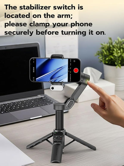 AOCHUAN Gimbal Stabilizer for iPhone w/AI Tracking Module &Fill Light, 3-Axis Anti-Shake Phone Stabilizer w/Magnetic Remote, Gesture Control, One-Tap Tripod Release, Built-in Extension Rod,Smart X3AI