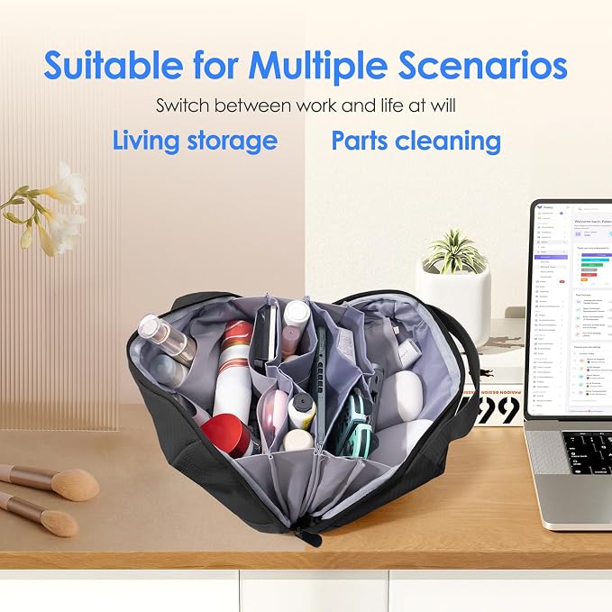 LENTION Premium Waterproof Electronics Organizer Travel Bag with Handle | Large Multi-Compartment Carry Case Fits Tablet, Chargers, Cables, Airpods & Hard Drives to Organize Small Tech Accessories