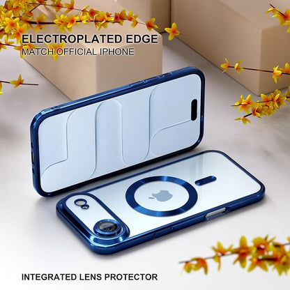 Misea Magnetic for iPhone 17 Air Case Compatible with MagSafe [Never Yellowing] [Military Grade Drop Protection] Full Camera Lens Protector Plating Soft Clear Phone Case for Women, Deep Blue