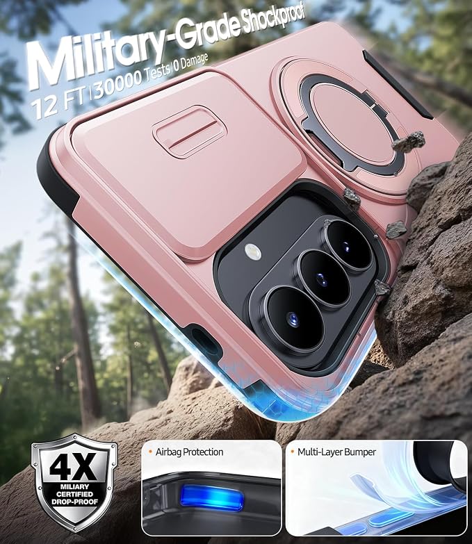 JAME for Samsung Galaxy S26+ Plus Case, Ring Holder Stand Kickstand, Slide Camera Cover with Screen Protector, Dual-Layer Shockproof Protective, Magnetic Accessory Friendly S26 Plus Phone Case, Pink