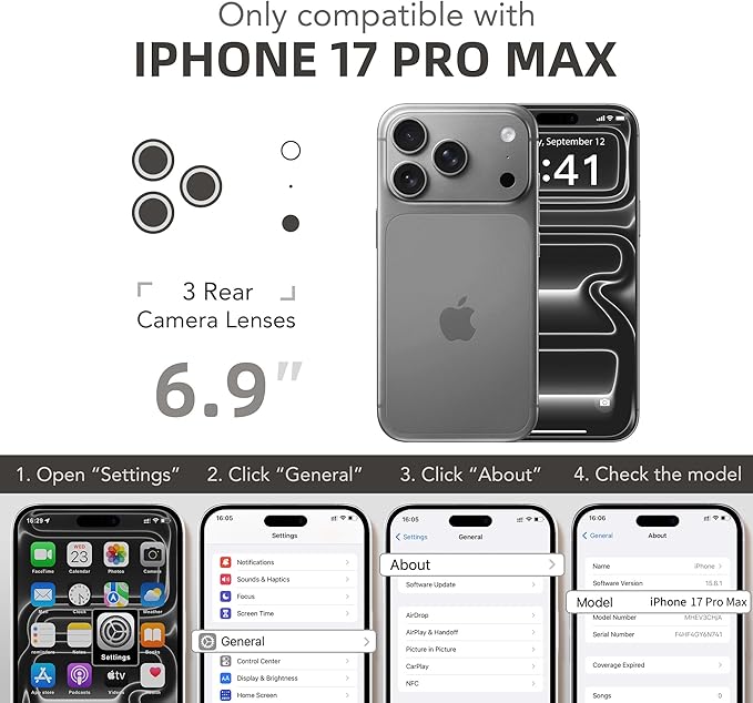 BERFY for iPhone 17 Pro Max Case, Compatible with MagSafe, Built-in Glass Screen Protector, Camera Protection, Shockproof Full Body Phone case 6.9", Clear Grey