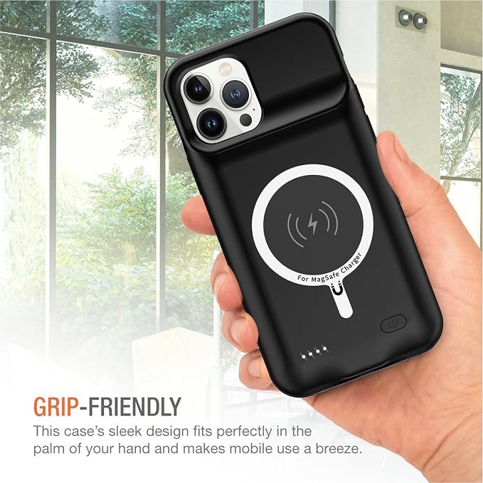Battery Charging Case for iPhone 12/12 Pro, 10000mAh High Capacity Portable Protective Battery Case Wireless Charging Compatible with iPhone 12/12 Pro (6.1 inch) Extended Battery Charger Cover(Black)