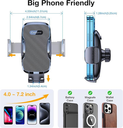 Coolpow 3-in-1 Car Phone Holder Mount【Strongest Suction & Military-Grade】Cell Phone Holders for Your Car Phone Holder Hands Free Camera Mount for for iPhone 17–12, Comfortable Natural Video Recording