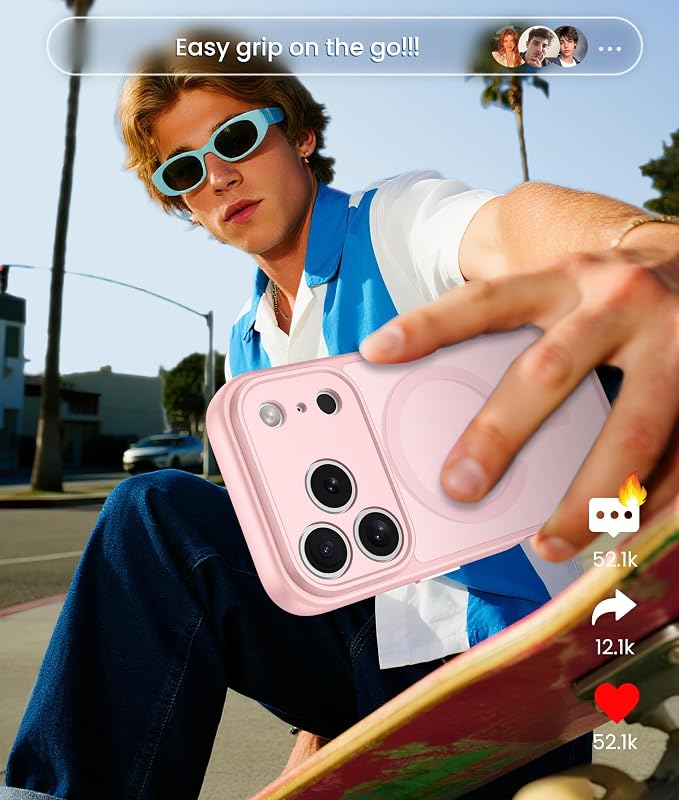 FNTCASE for iPhone 17 Pro-Max Case: [Compatible with Magsafe] Translucent Matte Cases with [Full Camera Protection] [Screen Protector] Military Grade Shockproof Protective Phone Cover - Light Pink