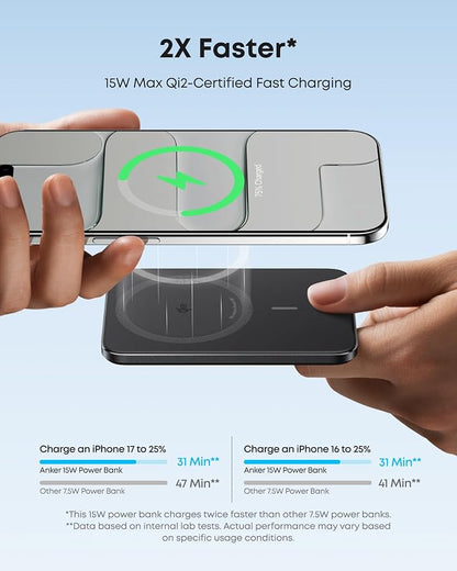 Anker Nano MagSafe Power Bank, Ultra-Slim 5,000mAh Magnetic Wireless Charging Battery, Qi2 Certified 15W Max MagSafe-Compatible Portable Charger, Ergonomic Design, for iPhone Air/17/16 Series