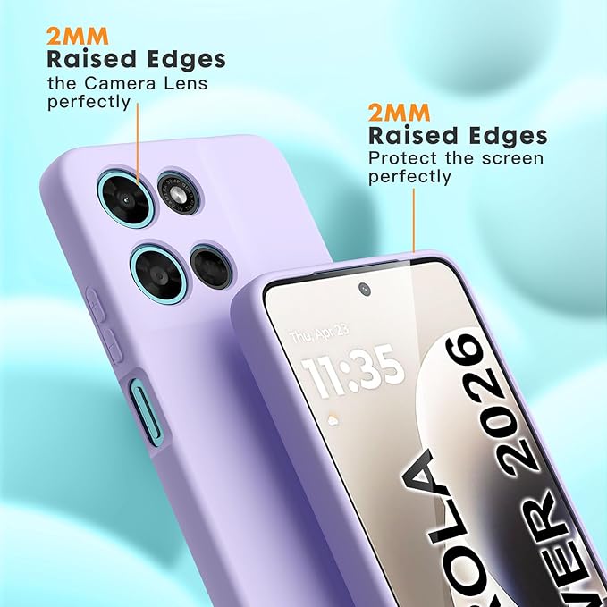 for Motorola Moto G Power (2026) Case, 2 Pack Tempered Glass Screen Protectors, Soft TPU Silicone Shockproof Gel Cover-Light Lilac