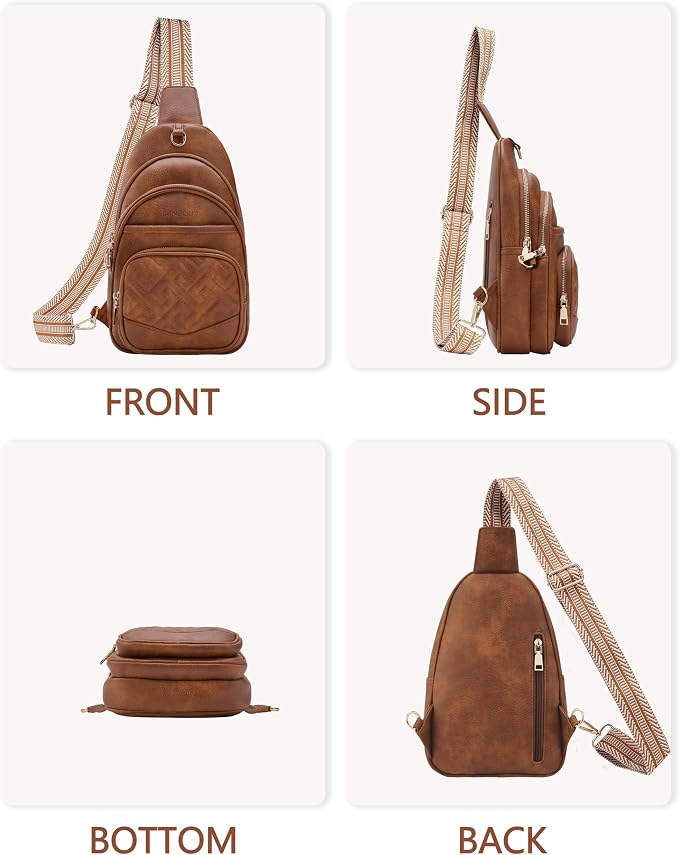 Anti Theft Crossbody Bags for Women, RFID Vegan Leather Sling Purse for Travel, Chest Bag, Cross Body Purses & Fanny Packs(Brown) | Multi-Pocket, 8 RFID Card Slots, Structured bag, Quilted Design