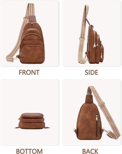 Anti Theft Crossbody Bags for Women, RFID Vegan Leather Sling Purse for Travel, Chest Bag, Cross Body Purses & Fanny Packs(Brown) | Multi-Pocket, 8 RFID Card Slots, Structured bag, Quilted Design