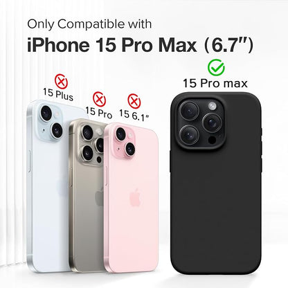 GONEZ for iPhone 15 Pro Max Case Silicone, Compatible with Magsafe, Camera Protector + Screen Protector, Soft Anti-Scratch Microfiber Lining, Liquid Silicone Shockproof Phone Cover, Black