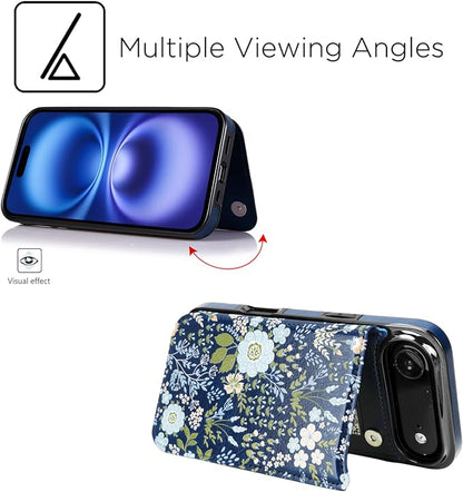 uCOLOR for iPhone 17 Air Wallet Case with Card Holder PU Leather RFID Blocking Design iPhone Air flip case for Women Men Magnetic Clasp Kickstand Design 6.5 inch (Blue Daisy)