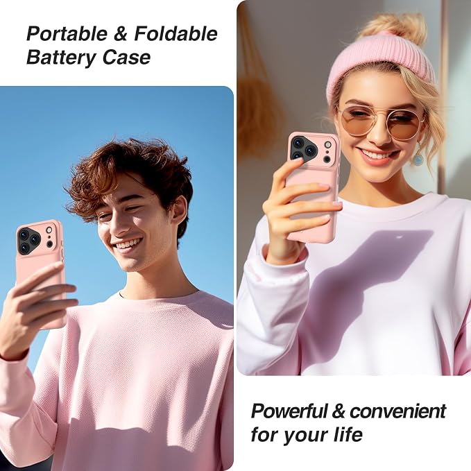GIN FOXI Battery Case for iPhone 17 Pro, Rechargeable Charging Case Charger 8500mAh Ultra-Slim Lightweight Powerful Battery Pack 15W Fast Anti-Fall TPU Juice Box for 17 Pro (6.3") Pink