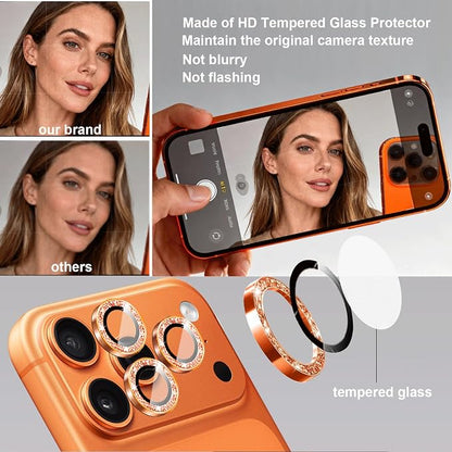 Compatible for iPhone 17/17 Pro/iPhone 17 Pro Max Camera Lens Protector Bling, Cute Sparkle Glitter Camera Cover for Women, Individual Ring, Anti-Scratch (3 Protectors + 1 Extra), Deep Blue