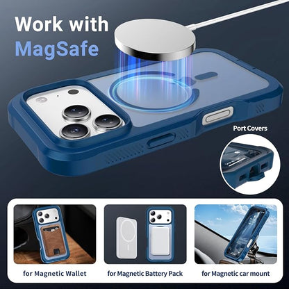 jaroco Magnetic for iPhone 17 Pro Case, [Compatible with MagSafe][Military Grade Drop Protection][Heavy Duty Protection][Non-Slip][Shockproof] 2-Layer Durable Bumper Phone Casee 6.3''-Deep Blue
