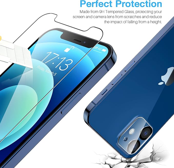 [3+3+1] LK 3 Pack iPhone 12 Screen Protector + 3 Pack Lens Protector with Alignment Frame, [9H] Tempered Glass, Scratch-Proof, Bubble-Free, Smooth Touch Screen Protector for iPhone 12, Clear, 6.1-inch
