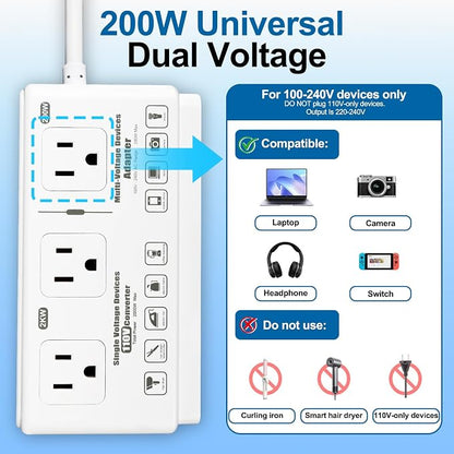 220v to 110v Travel Voltage Converter: International Universal Voltage Converter US to Europe Power Strip Plug Transformer - 2000W Electric Hair Dryer Step Down Outlet Converters for European UK EU