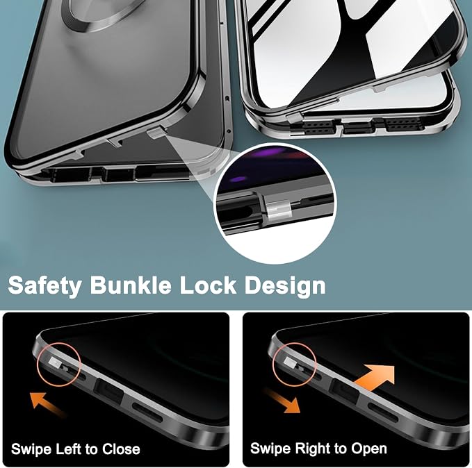 Magnetic Privacy Case for iPhone 17 Pro Max with Full Camera Lens Protector [Safety Buckle Lock] [Fits for MagSafe] Anti Peep Privacy Screen Protector Double Sided Glass Mag-Safe Case for 17 Max