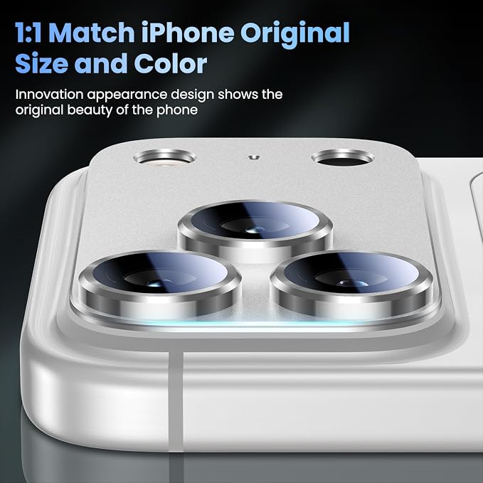Uyiton Compatible with iPhone 17 Pro Max Camera Lens Protector - [Not Easy to Break][Strong Adsorption][Case-Friendly] Metal Tempered Glass Rear Camera Screen Cover - Silver