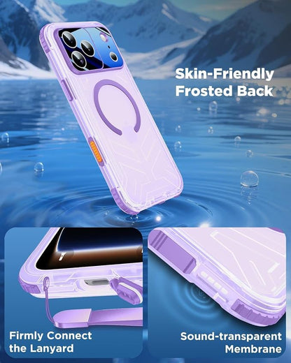 for iPhone 17 Pro Waterproof Case with Magsafe, Built-in [Camera & Screen Protector] [Lanyard], IP68 Water Proof Full Body Dustproof Heavy Duty Frosted Protective Phone Cover, 6.3" Purple
