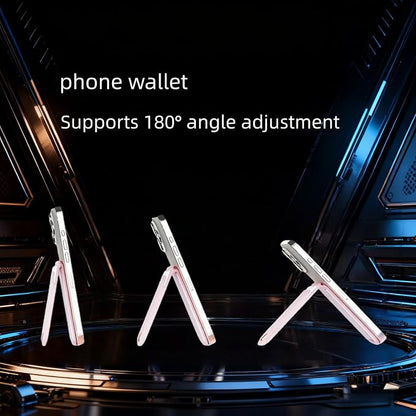 Upgraded for Magsafe Wallet, Strong Magnetic Phone Wallet with Adjustable Stand, Built in Makeup Mirror, 5 Card Holder, RFID Blocking (Pink Fold)