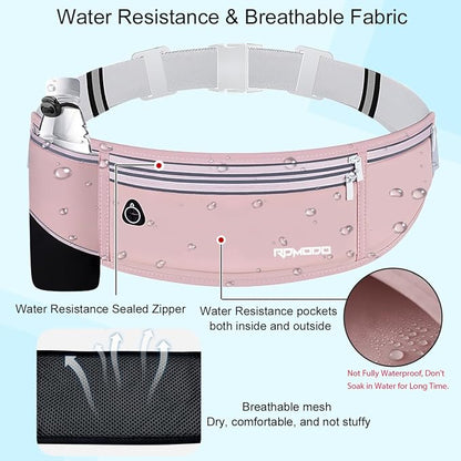 Hydration Running Belt for Women Men，Fanny Pack with Water Bottle Holder，Large Capacity Running Phone Holder for iPhone 17 16 Pro Max Samsung，Slim Reflective Waist Belt for Hiking Outdoor（Pink）