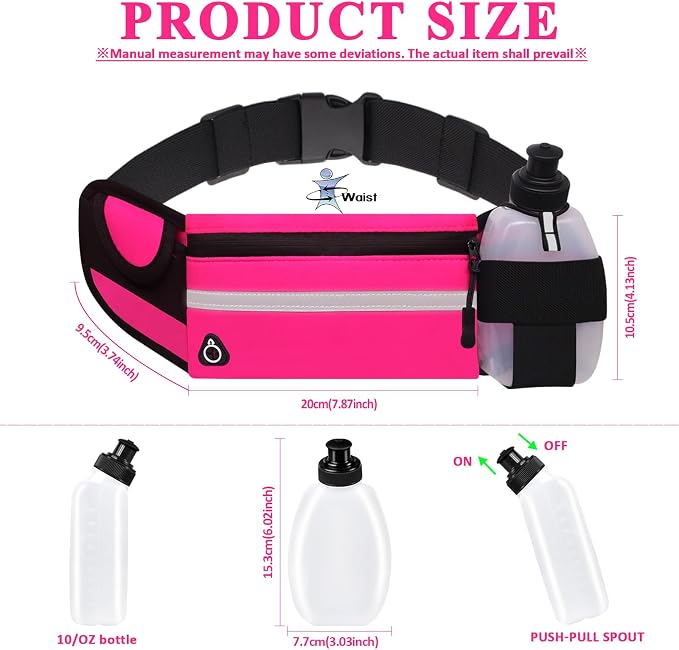 Running Belt with Water Bottle Holder, Plus Size Designer Waterproof Fanny Pack for Women Girls Kids iPhone Cell Phone Pouch, Waist Bag for Hiking,Runner,GYM,Workout,Sport Bum Hip Bags Pink