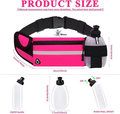 Running Belt with Water Bottle Holder, Plus Size Designer Waterproof Fanny Pack for Women Girls Kids iPhone Cell Phone Pouch, Waist Bag for Hiking,Runner,GYM,Workout,Sport Bum Hip Bags Pink
