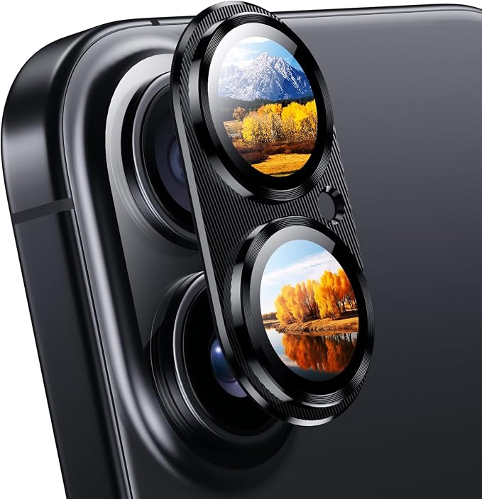 AFARER Lens Protector for iPhone 17/i16/16 Plus,[Strong Adsorption][Case Friendly][Easy Installation],Metal Aluminum Alloy Tempered Glass Camera Screen,Black(1 PCS)