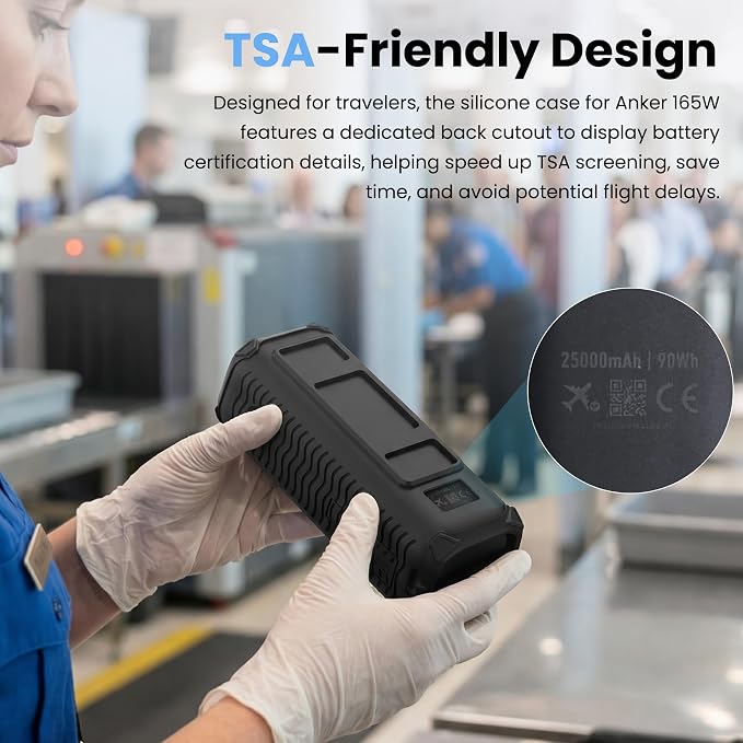 Silicone Case for Anker Laptop Power Bank (25000mAh 165W), with Charging Cable Holder, Portable Protective Cover Compatible with Anker 25000mAh 165W Power Bank for Travel & Daily Use (Black)
