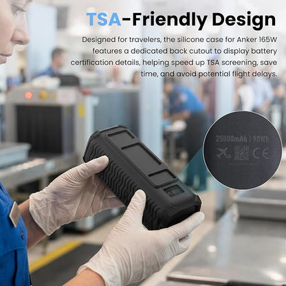 Silicone Case for Anker Laptop Power Bank (25000mAh 165W), with Charging Cable Holder, Portable Protective Cover Compatible with Anker 25000mAh 165W Power Bank for Travel & Daily Use (Black)