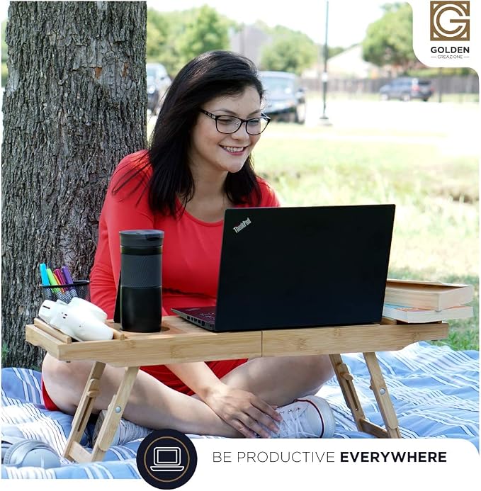3-in-1 Premium Bathtub Caddy, Laptop Desk & Bed Tray with Extendable Arms and Adjustable Legs - Includes a Free Soap Dish, Two Spa Trays and Tablet/Wine Glass/Candle/Phone Holders - Natural Bamboo