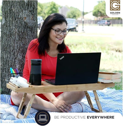 3-in-1 Premium Bathtub Caddy, Laptop Desk & Bed Tray with Extendable Arms and Adjustable Legs - Includes a Free Soap Dish, Two Spa Trays and Tablet/Wine Glass/Candle/Phone Holders - Natural Bamboo