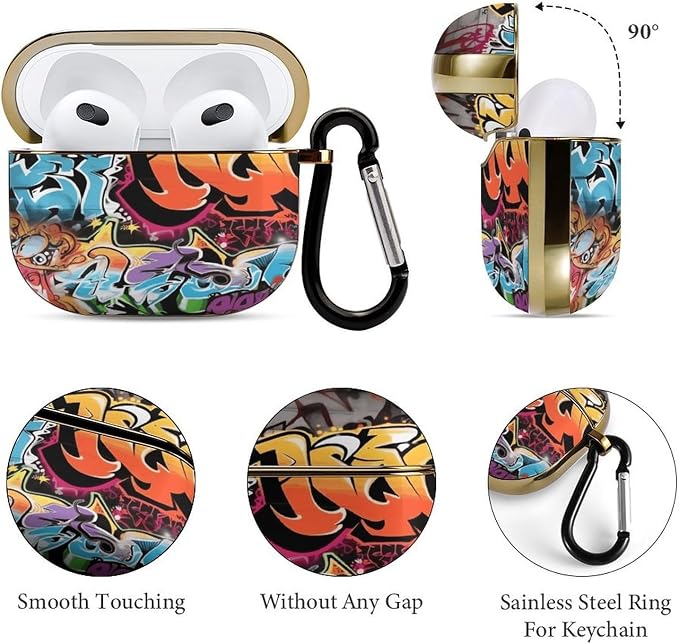 Graffiti Hip Hop 3 Case Cover and Keychain,Wireless Charging Compatible with 3rd Generation Case Portable Shockproof Protective Cover for Women Men