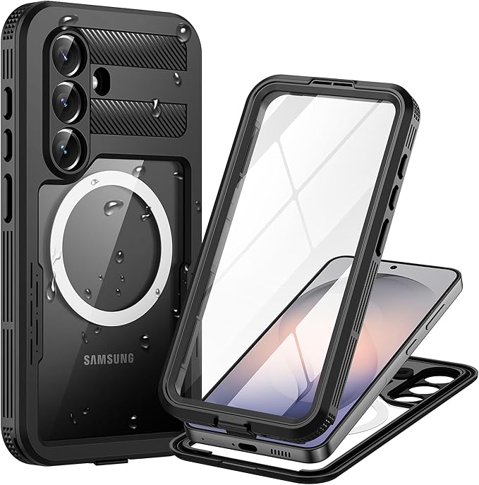 Lanhiem Magnetic for Samsung Galaxy S26+ Plus Case, IP68 Waterproof Dustproof Case, [Compatible with Magsafe] [Built-in Screen Protector] Full Body Heavy Duty Rugged Phone Cover 6.7 inch, Black/Clear