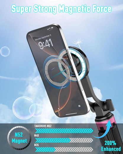 Magnetic Tripod for iPhone, Portable Selfie Stick Phone Tripod with Remote, Four-Leg Support Cellphone Stand for iPhone Magsafe, Fits Selfie Video Recording Gym Travel Essentials Accessories